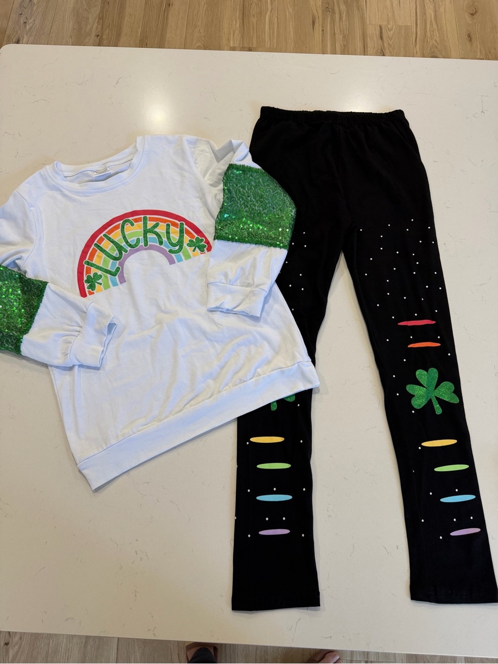 Sparkle in Pink Girls Lucky Rainbow Shamrock Outfit Set 5XL 12/14 NWOT